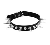 Ehuixinsheng Black Spiked Choker,Adjustable Goth Punk Necklace Spiky Choker Long Spike Collar Black PU Leather, Silver Metal Spikes for Women Halloween Costume 80s 90s Jewelry EOM Accessories