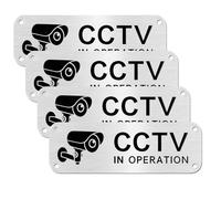 Ehuixinsheng CCTV Sign,4Pack 5x15cm CCTV in Silver Operation Sign,Aluminium Self-Adhesive Small Metal CCTVS Signage with Pre-Drilled Holes for House and Business Indoor or Outdoor
