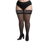 Ehuixinsheng Plus Size Thigh High Stockings,Sexy Stay up Semi Sheer Black Lace Thigh Highs for Women,3XL Plus Size Thigh High Stockings for Extra Thick Thighs for Valentine's Day Halloween Decor
