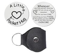 Ehuixinsheng Pocket Hug Token,Inspirational Long Distance Relationship Keepsake Double Sided Stainless Steels Pocket Hug Token with Leather Keychains for Family,Friends,Lovers