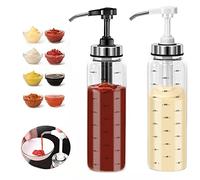 EHUNYELF Condiment Press Bottles, Coffee Syrup Pump Dispenser- No Drip, Glass Pump Dispenser 17 OZ, Dispenser Great for Ketchup, Salad, BBQ Sauce,Honey, Oyster Sauce, Oil.(2 Pack)