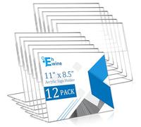 EHWINE 12 Pack 11 x 8.5 Acrylic Sign Holder, Clear Plastic Signs Display Stand, Horizontal Slanted Back Paper Holder Stand up Table Top Sign Holders Flyer Stand Frames Suitable for Office Business