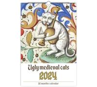 Ehwisbe 1 PCS Weird Medieval Cats Calendar Funny Weird Medieval Cat Calendar 2024 Cat Walk Weird Medieval Calendar Paper
