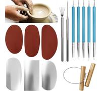 Ehwisbe 14 Pcs Pottery Clay Sculpt Tools, Silicone and Stainless Steel Squeegee for Sculpting Texturing Artists Modeling Potter