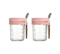 Ehwisbe 2pcs Breakfast Cup Container Airtight Oatmeal Jar with Cover and Spoon Portable Oatmeal Cup for Salads Cereal Easy Install Pink
