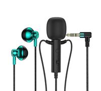 Ehwisbe 3.5mm in-Ear Lavalier Microphone with Earphone Mini Clip Mic for Karaoke Live Broadcast Online Class Gaming Black Green
