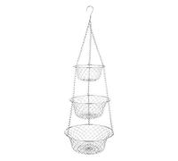Ehwisbe 3 Tier Fruit Basket, Vegetable Kitchen Storage Basket Chain Hanging Space Saving Fruits, Plants Storage Basket(Silver)