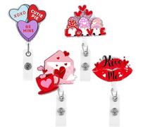 Ehwisbe 4 Piece Badge Holder Reel Clip Valentines Day Gifts As Shown Plastic Cute Pink Heart Pattern Id Name Card Retractable Badge Reel Clip