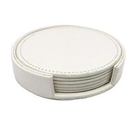 Ehwisbe 6PCS Circular Pure Color Leather Coasters Waterproof Heat Placemat Tea Coffee Cup Home Bar Counter Home Decor White