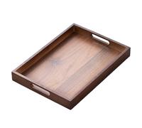 Ehwisbe Bamboo Wood Large Size Rectangular Tea Tray Display Plate Handle Walnut Color Cup Storage for Home Use Japanese Tea Set 35 * 25 * 4cm