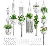 Ehwisbe Boho Decor Flower Pots Holder Stand 6 Pack Macrame Plant Hangers Indoor Hanging Planter