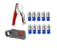 Ehwisbe Coaxial Compression Tool Kit- Rg6 Rg59 Wire Stripper, 10pcs RG6 F Connectors, Coax Cable Crimper Crimping Equipment