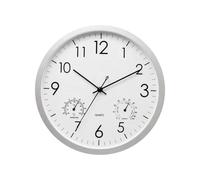 Ehwisbe Decorative Round Outdoor Clock with Thermometer and Hygrometer Large Wall Clock Elegant Retro Silent Clock