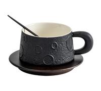 Ehwisbe Household Latte Simple Cup and Saucer Set Japanese-Style Ceramic Planet Coffee Cup for Breakfast Milk Black