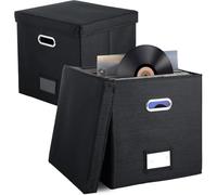 Ehwisbe LP Storage Organizer Crate with Lid Record Holder Box Holds for Moving, Closet, Home Organizer, Black