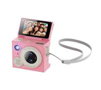 Ehwisbe Mini Flip Selfie Screen Thumb Camera 1080P HD Recorder Auto Focus Portable Dual-Lens Retro Camera Pink