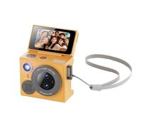 Ehwisbe Mini Flip Selfie Screen Thumb Camera 1080P HD Recorder Auto Focus Portable Dual-Lens Retro Camera Orange