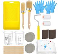 Ehwisbe Paint Brush and Roller Set of 20 Pieces Including Sponge, Tray Liner, Nitrile Gloves, Sponge Block, Mixing Sticks and Cups