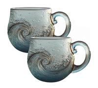 Ehwisbe Sea-Cup, Sea Glass Wave Mug, Textured Beach Theme Drinkware Handcrafted with Swirls for Tea, Coffee, Wine,or Cocktails