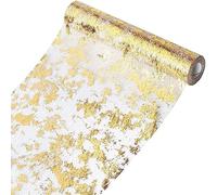 Ehwisbe Table Runner, Sparkling Polyester Tulle Ribbon Roll with Gold Foil,Birthday Party Wedding Christmas Decor 28cmx5M