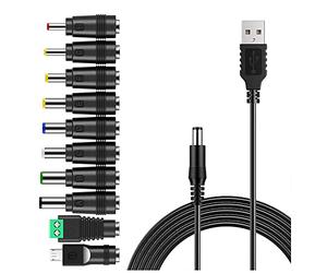 Ehwisbe USB To DC Power Cable Universal USB To DC Jack Charging Cable Power Cord with 10 Interchangeable Plug Connectors Adapter