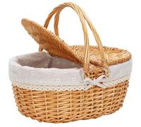 Ehwisbe Wicker Picnic Basket with Lid,Wicker Basket with Handle and Liner, Handmade Shopping Basket,Braided Wicker Picnic Basket