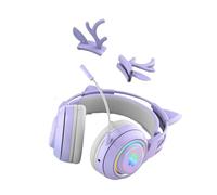 Ehwisbe Wireless Bluetooth Headphone with Cute Antlers Cat Ear Design RGB Light Gaming Headset Earphone for Gamers for Kids Puple
