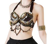 EHYQK ATS Tribal Belly Dance Bra Tops with Chain Fringe, Beads and Shells for Performance (ATS Tribal,L)