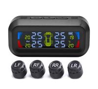 EHYSYN Car TPMS Tyre Pressure Monitoring System Solar Power Digital LCD Display Auto Security Alarm Systems Pressure External Sensor(Red Blue External)