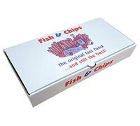 Ei-Packaging 12" Fish & Chips Chippy Takeout Boxes - Die Cut, White/Orange/Blue, 50 Count