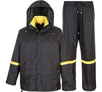 EI Sonador Classic Rain Suits for Men Breathable Rain Gear for Waterproof Work, Hooded Coats Jacket and Pants (Black & Yellow, XL)