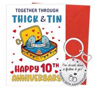 Eiapadeor 10th Wedding Anniversary Card Gift - Funny Tin Anniversary Greeting Card with Keychain Happy 10 Years Wedding Gifts for Him Her Husband Wife Partner Spouse Couples