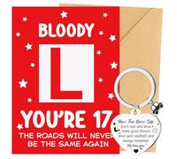 Eiapadeor 17th Birthday Card Gift - Learner Driver Card with Envelope and Keyring New Driver Gifts for 17 Year Old Friends Teens Son Daughter Brothers Sister