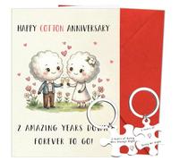 Eiapadeor 2nd Anniversary Card Gift - Funny Cotton Anniversary Greeting Card with Keychain Cotton 2 Years Wedding Gifts for Him Her Husband Wife Partner Spouse Couples
