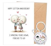 Eiapadeor 2nd Anniversary Card Gift - Funny Cotton Anniversary Greeting Card with Keychain Happy 2 Years Wedding Gifts for Him Her Husband Wife Partner Spouse Couples