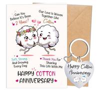 Eiapadeor 2nd Anniversary Card Gift - Happy Cotton Anniversary Greeting Card with Keychain Cotton 2 Years Wedding Gifts for Him Her Husband Wife Partner Spouse Couples