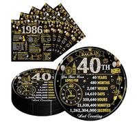 Eiapadeor 40th Birthday Decorations Tableware Set - 50 Pcs 40th Birthday Plates and Napkins Black Gold Back in 1986 Disposable Plates Set for Women Men Him Her 40 Year Old Party Supplies Serves 25