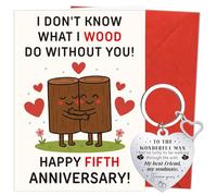 Eiapadeor 5th Wedding Anniversary Card Gift - Funny Wood Anniversary Greeting Card with Keychain Wood 5 Years Wedding Gifts for Him Her Husband Wife Partner Spouse Couples