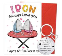 Eiapadeor 6th Wedding Anniversary Card Gift - Funny Iron Anniversary Greeting Card with Keychain Iron 6 Years Wedding Gifts for Him Her Husband Wife Partner Spouse Couples