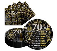 Eiapadeor 70th Birthday Decorations Tableware Set - 50 Pcs 70th Birthday Plates and Napkins Black Gold Back in 1956 Disposable Plates Set for Women Men Him Her 70 Year Old Party Supplies Serves 25