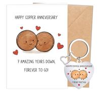 Eiapadeor 7th Wedding Anniversary Card Gift - Cute Copper Anniversary Greeting Card with Keychain Copper 7 Years Wedding Gifts for Him Her Husband Wife Partner Spouse Couples