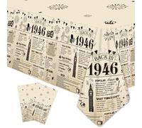 Eiapadeor 80th Birthday Table Cloth - 2 Pcs 80th Birthday Party Table Decorations Vintage Back in 1946 Disposable Table Cover for Men Women Him Her 80 Year Old Party Decorations