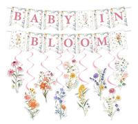 Eiapadeor Baby in Bloom Baby Shower Decorations, Floral Baby Shower Hanging Banner Sign Decor, Summer Wildflowers Decorations Floral Flower Theme Banners for Girls Women