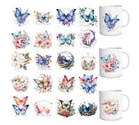 Eiapadeor Butterfly Rub on Transfers for Crafts - 20 Sheets Flower UV DTF Cup Wraps, Inspirational Theme UVDTF Wraps, Waterproof Rub on Decals for DIY Glass Cups Mug Tumbler