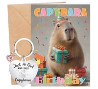 Eiapadeor Capybara Birthday Card Gifts - 2Pcs Funny Capybara Happy Birthday Gifts, Cappy Birthday Card with Envelope, Personalised Keyring for Animal Lover, Cute Animal Card for Girl, Daughter, Niece