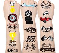 Eiapadeor Checkered Flag Temporary Tattoos - 300+ Race Car Tattoo Stickers For Boys Girls Kids Tattoos For Kids Birthday Party Supplies Fake Tattoo Sticker Theme Party Favors