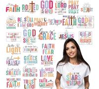 Eiapadeor Christian Iron on Transfers Stickers - 30 Pcs Bible Verse Iron on Patches for T-Shirts Colorful Dtf Transfers Ready to Press Heat Transfer Vinyl Decals for Clothes Bag Pillow Fabric Decor