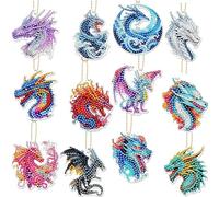 Eiapadeor Dragon Diamond Art Keychains - 12 Pcs Diamond Painting Keychains Small Crafts Kit, DIY Rhinestone Gem Art Kit for Adults