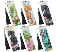 Eiapadeor Dragon Diamond Painting Bookmerks - 6 Pcs Legond Animal Dragon Diamond Art Bookmarks with Tassels Adults DIY Crafts Making Kit