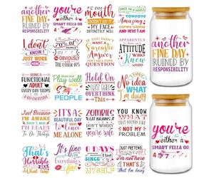 Eiapadeor Funny Rub on Transfer Stickers - 20 Sheets Sarcastic UV DTF Cup Wraps, Colorful Humorous Theme UVDTF Wraps, Waterproof Rub on Decals for Glass Cups Mug Tumbler, DIY Transfer Crafts